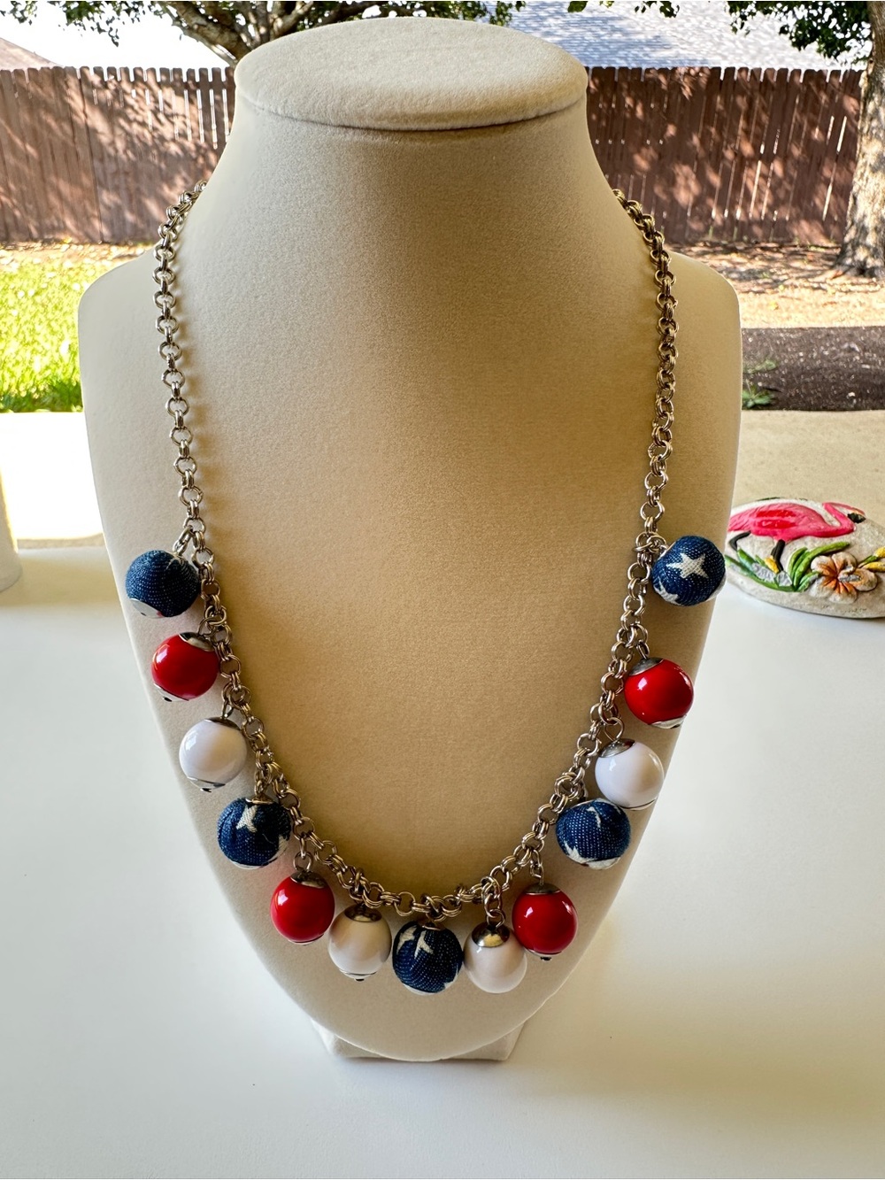 Patriotic Red White and Blue Beaded Statement Necklace - Picture 8 of 11